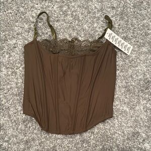 Olive Lace Trim Corset Top